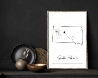 South Dakota with State Flower & Bee DIGITAL ART