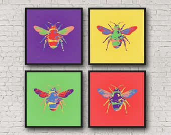 Pop Art Bee Square Prints: Set of 4 DIGITAL DOWNLOAD