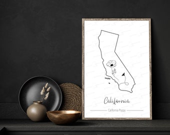 California with State Flower & Bee DIGITAL ART