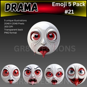 Drama Pack #21 - 5 Dramatic 3D Emojis, 2048x2048, Emoji Art, Halloween Theme, Expressive Faces, Creative Design, .99 Special