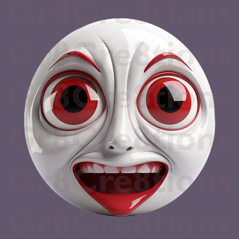 Drama Pack 6 5 Unique 3D White Emojis, Expressive Faces, 2048x2048 PNG, Halloween Edition, Artists & Designers image 2