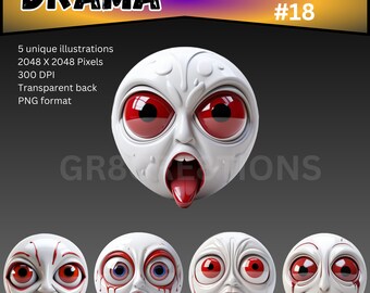 Drama Pack #18 - 5 White Emojis in 3D, 2048x2048 PNG, Drama & Clown Style, Digital Download, Designers' Must-Have, .99 Offer