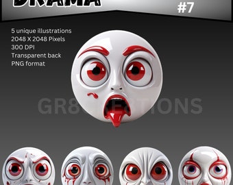 Drama Pack #7 - 5 Dramatic 3D White Emojis, 2048x2048 PNG, Instant Download, Halloween Collection, Designers' Must-Have, Drama Clip Art
