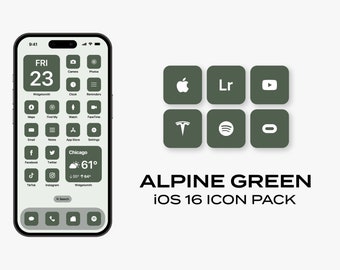 Alpine Green iOS 16 Icon Pack, Pack von 200 Premium Icons, BONUS Wallpaper und Widgets, Moderne iPhone Icons, Alpine Green Home Screen Icons