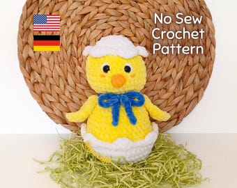 Crochet Pattern: No Sew Baby Chick in Egg Plush Toy - Beginner-Friendly Easter Project (English and German Downloadable PDF)