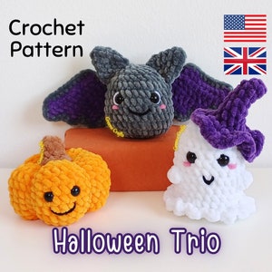 Crochet Pattern Bundle: Mini Ghost, Pumpkin and Mini Bat Plush Toy – Fast and Easy Halloween Amigurumi