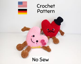 Crochet Pattern: No Sew Heart Plush Toy for Valentine's Day - Downloadable PDF