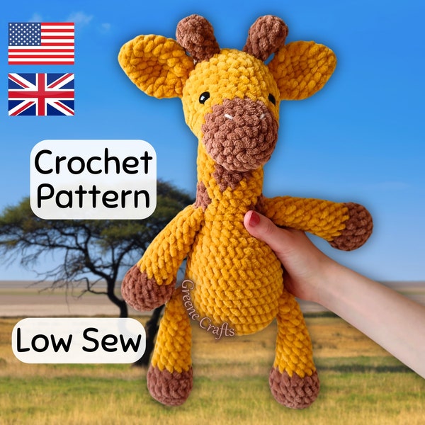 Giraffe Crochet Pattern, Low Sew Giraffe Plushie, Safari Animal Pattern, Plush Giraffe Amigurumi Pattern, PDF Crochet Toy Pattern