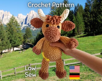 Crochet Pattern - Highland Cow - Low Sew Plush Toy (English and German Downloadable PDF)