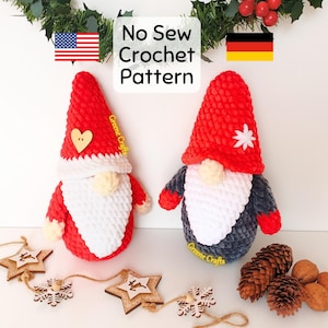 Crochet Pattern: Christmas Gnome Plush Toy - No Sew Amigurumi for Beginners