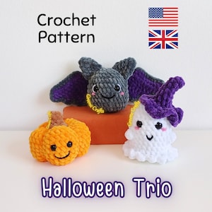 Crochet Pattern Bundle: Halloween Ghost, Pumpkin, Bat Amigurumi (PDF Pattern)