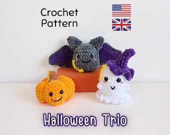 Crochet Pattern Bundle: Halloween Ghost, Pumpkin, Bat Amigurumi (PDF Pattern)