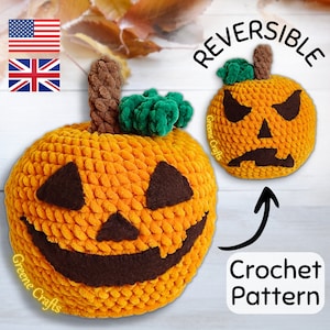 Crochet Pattern: Reversible Pumpkin Plush Toy - Jack-o&#39;-Lantern (PDF Pattern)