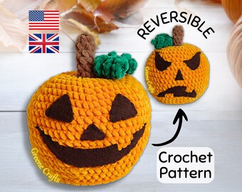 Crochet Pattern: Reversible Pumpkin Plush Toy - Jack-o'-Lantern (PDF Pattern)