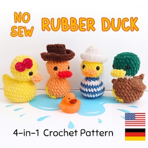 No Sew Rubber Duck Crochet Pattern in English and German, Amigurumi Mallard Duck Pattern, for Beginners, Quick and Easy Duckling, Gummiente
