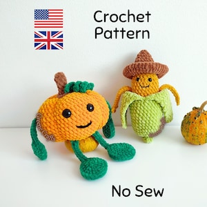 Crochet Pattern Bundle: Pumpkin & Corn Plush Toys – No Sew Fall Vegetables