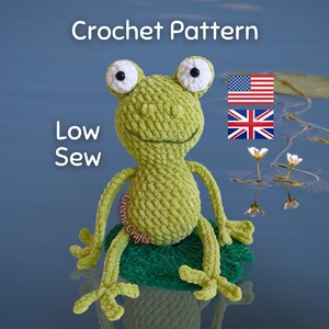 Crochet Pattern: Low Sew Frog Plush Toy with Long Legs (Downloadable PDF)