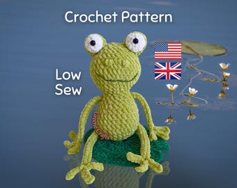 Crochet Pattern: Low Sew Frog Plush Toy with Long Legs (Downloadable PDF)