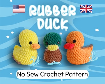 No Sew Rubber Duck Crochet Pattern, Amigurumi Mallard Duck Pattern, Crochet Stuffed Animal Pattern for Beginners, Quick and Easy Duckling