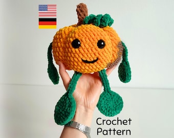 Crochet Pattern: Mr. Tendrils Pumpkin Plush Toy – Almost No-Sew Fall Pumpkin – English & German PDF