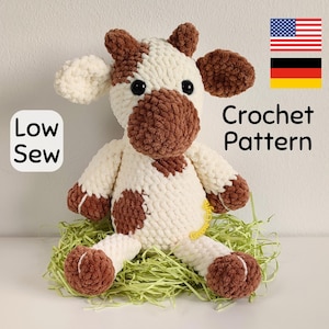Crochet Pattern - Dairy Cow Plush Toy - Low Sew Farm Animal PDF