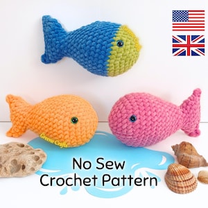 No Sew Fish Crochet Pattern, Amigurumi Fish Pattern, Crochet Stuffed Animal Pattern for Beginners, Quick and Easy Fish