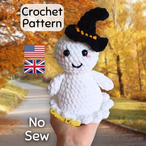 Crochet Pattern: Ghost Plush Toy with Witch Hat – No Sew Halloween Decor