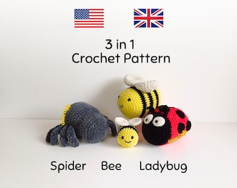 Crochet Pattern Bundle: Bee, Ladybug and Spider Plush Toy for Beginners