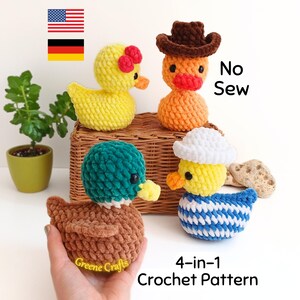 Crochet Pattern: No Sew Rubber Duck – 4 Versions, Beginner-Friendly (English and German Downloadable PDF)