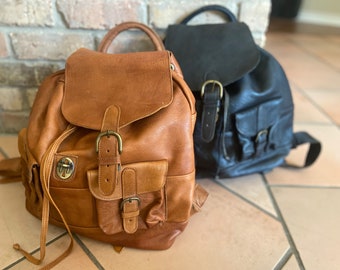 Large Leather Backpack Tote - Handmade Fair Trade Moroccan Leather Bag Backpack - Tan or Black Genuine Leather Unisex Bag