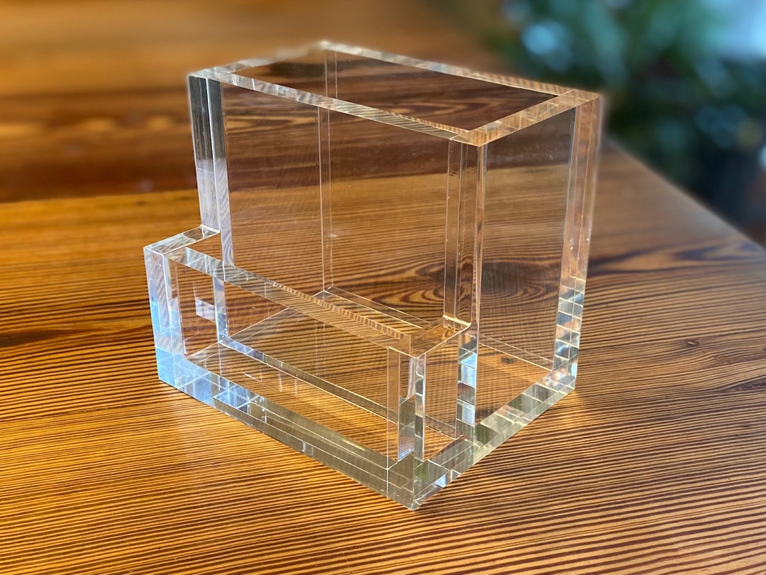 Clear Acrylic Business Card Holder Vase Office Desk Decor Pencil Craft