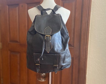 Handmade Fair Trade Moroccan Leather Backpack Tote - Unisex Black Bag
