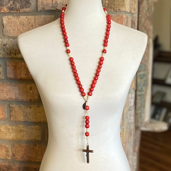 Early 1900's Vintage Dutch Rosary with Large Wooden Beads