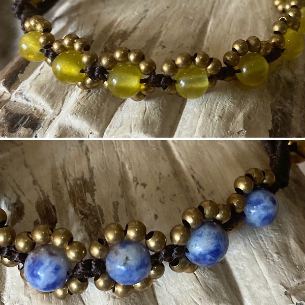 Jingle Bracelet with Blue and Gold or Green and Gold Flower Accents Bell Jewelry