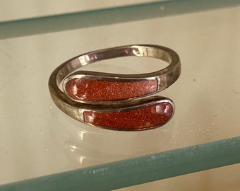925 Sterling Silver Twist Ring Copper/Brown Color Sparkly Enamel top Design US Size 6.5