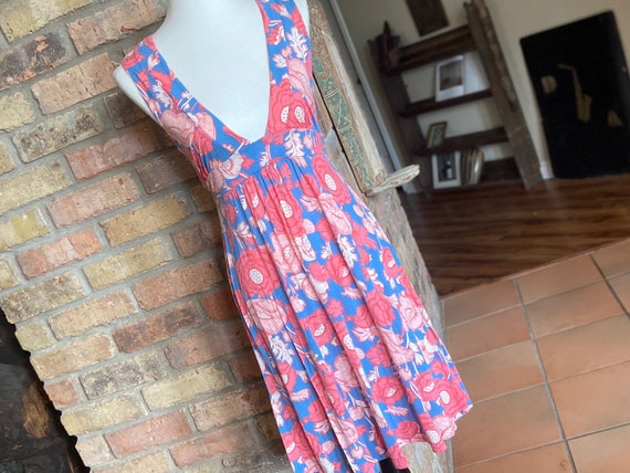 Low Cut 90s Floral Dress - Pink and Blue Floral D… - image 1