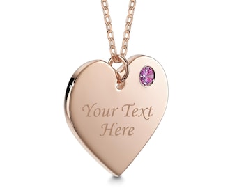 Collar de corazón personalizado MASSETE de plata de ley 925 con piedra de nacimiento simulada de junio, colgante grabable para mujeres y niñas, chapado en oro rosa de 14 k