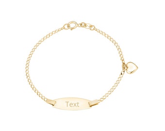 Pulsera UNICORNJ de oro amarillo de 14 quilates con cadena de eslabones y dije de corazón, Italia, 5,5"