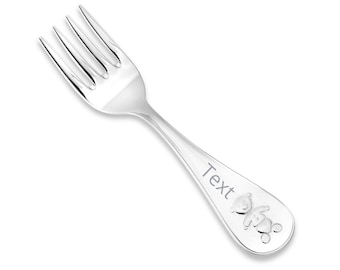 Tenedor de bebé ancho de plata de ley con diseño de osito de peluche