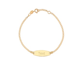 Pulsera de oro amarillo de 14 quilates con cadena de eslabones para niñas y niños, con identificación grabable, 6" Italia