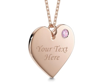 Collar de corazón personalizado MASSETE de plata de ley 925 con piedra de nacimiento simulada de octubre, colgante grabable para mujeres y niñas, chapado en oro rosa de 14 k