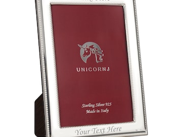 Marco de fotos de plata de ley de 4x6 con diseño de cuentas y borde de 3/4" fabricado en Italia