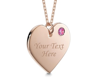 Collar MASSETE de plata de ley 925 con corazón personalizado y piedra de nacimiento simulada de julio, colgante grabable para mujeres y niñas, chapado en oro rosa de 14 k.