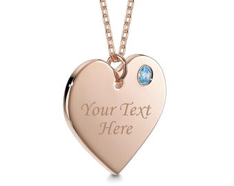Collar MASSETE de plata de ley 925 con corazón grabado personalizado y piedra de nacimiento simulada para diciembre, para mujeres y niñas, chapado en oro rosa de 14 k.