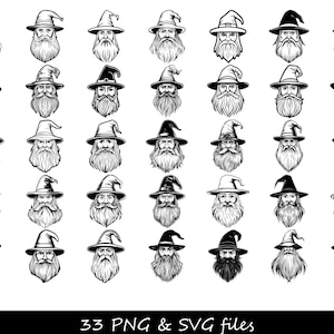 Assistant SVG, SVG de chapeau de sorcier, SVG de visage de sorcier, baguette magique svg, svg école de sorcier, svg D&D, clipart sorcier, Halloween svg, svg sorcier