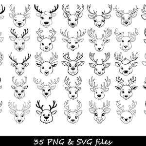Pacchetto SVG con volto di renna, SVG con renna Rudolf, Ornamenti di renna svg Renna carina svg, SVG di Natale, Renna di Natale svg