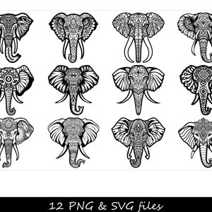 Elefante svg, cara de elefante SVG, elefante mandala SVG, silueta de elefante svg, elefante bebé svg, lindo elefante svg, elefante de alabama svg