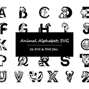 Alfabetos de animais SVG, Alfabeto SVG, Alfabetos SVG, Alfabeto de letras svg, Alfabeto extravagante svg, Alfabeto em camadas svg, Animal svg, Vida selvagem svg