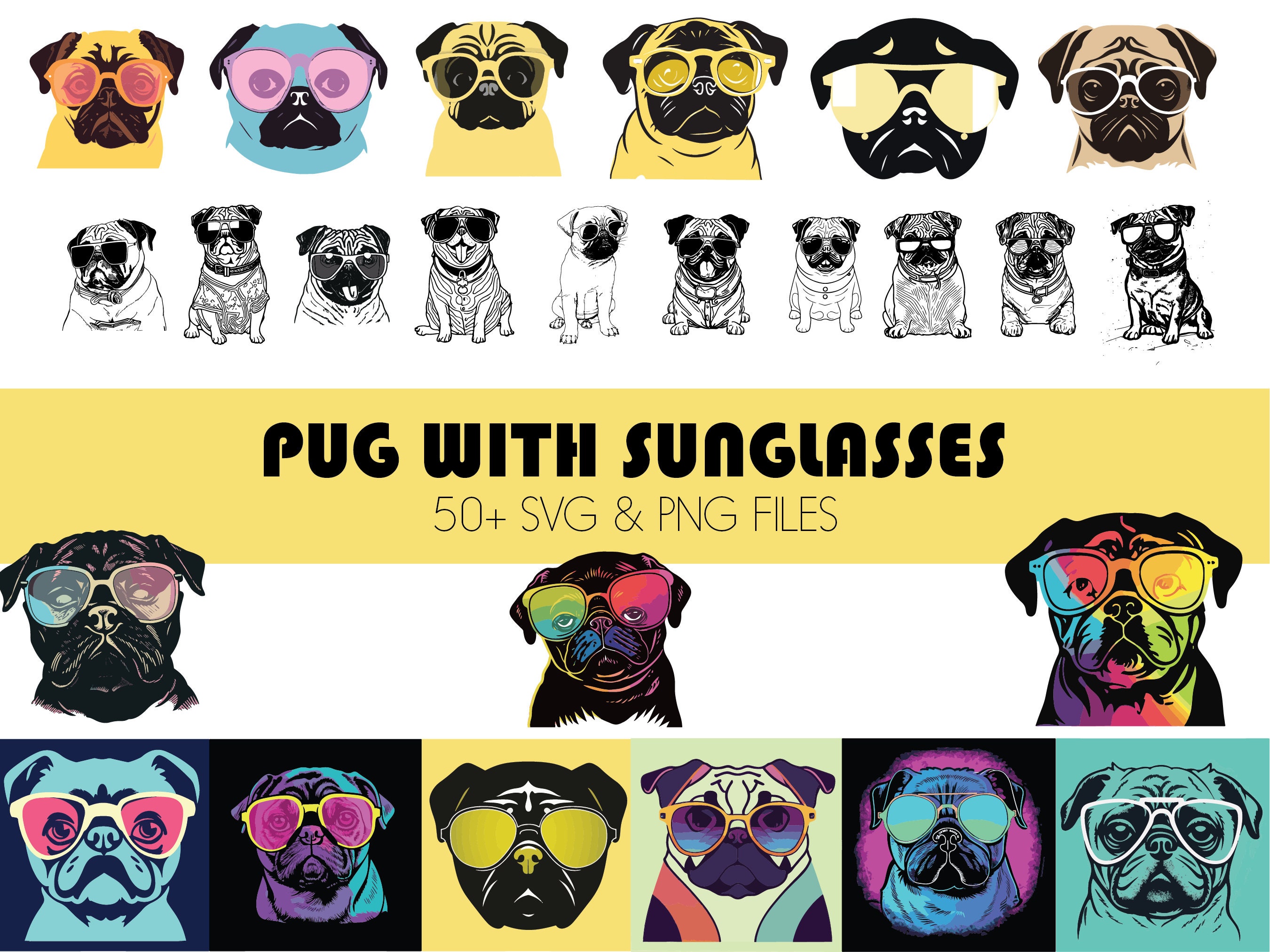 Pug With Sunglasses SVG Dog SVG Cool Dog SVG Dog Face Svg - Etsy