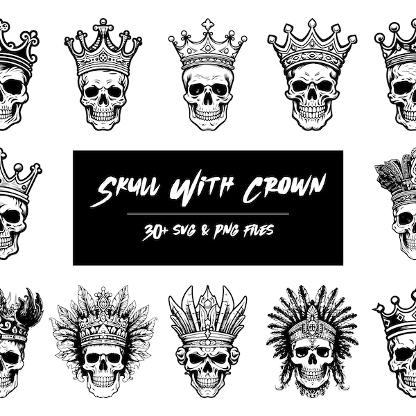 Skull with Crown SVG, Skull SVG, Crown SVG, Halloween svg, Sugar Skull svg, Melting Skull svg, Ancient svg, Scary svg, Spooky svg